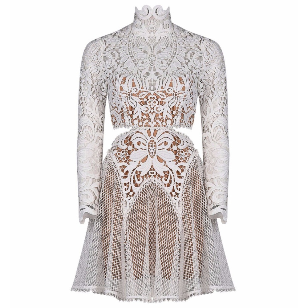 NWT THURLEY High Neck Cutout Mesh Lace White Mini